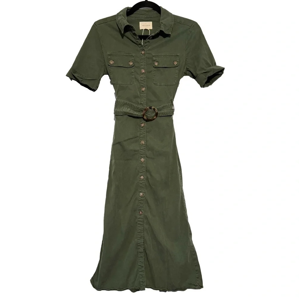 Sezane Olive Green Midi Dress